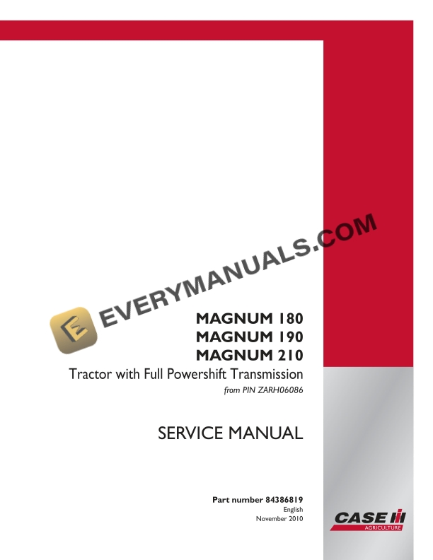 case magnum 180 190 210 tractor with full powershift transmission service manual 84386819 1