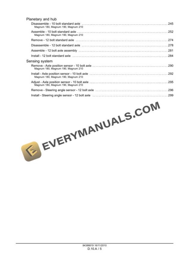 Case Magnum 180, 190, 210 Tractor with Full Powershift Transmission Service Manual 84386819-5