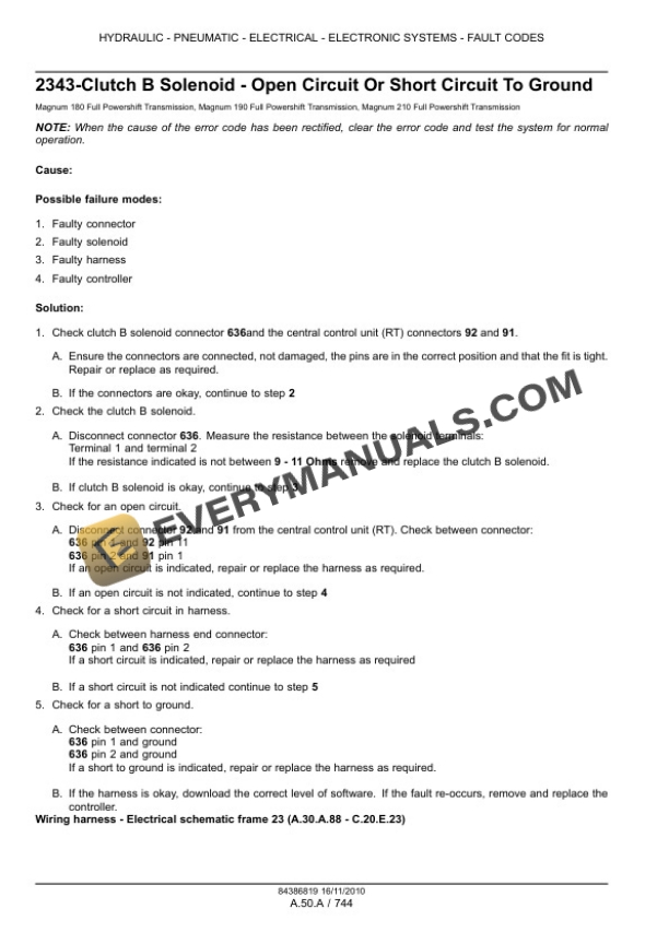 Case Magnum 180, 190, 210 Tractor with Full Powershift Transmission Service Manual 84399416-5