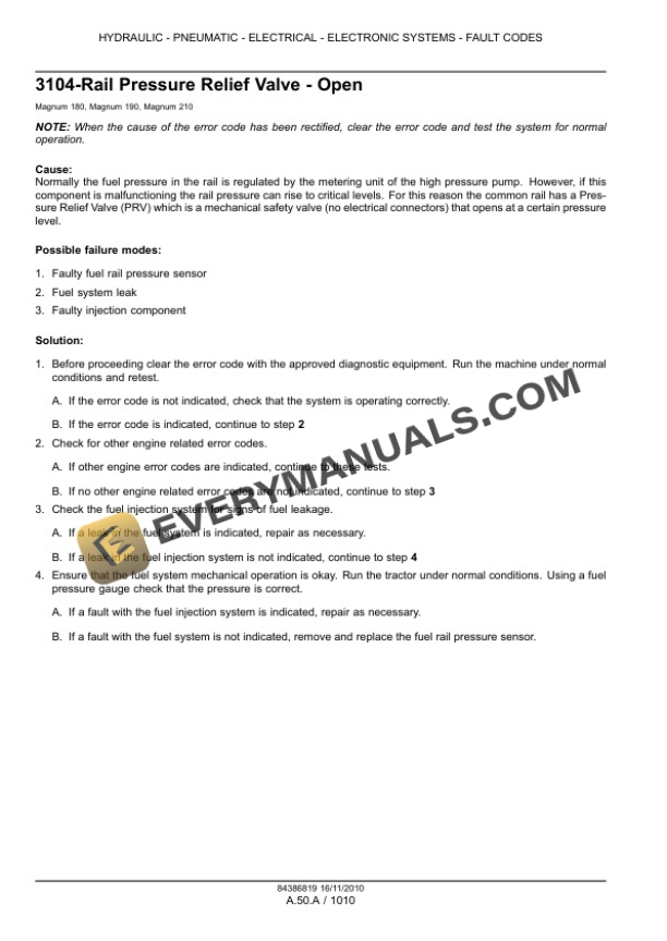 Case Magnum 180, 190, 210 Tractor with Full Powershift Transmission Service Manual 84399417-3