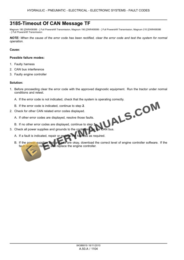 Case Magnum 180, 190, 210 Tractor with Full Powershift Transmission Service Manual 84399417-4