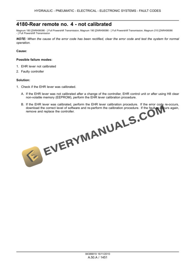 Case Magnum 180, 190, 210 Tractor with Full Powershift Transmission Service Manual 84399418-3