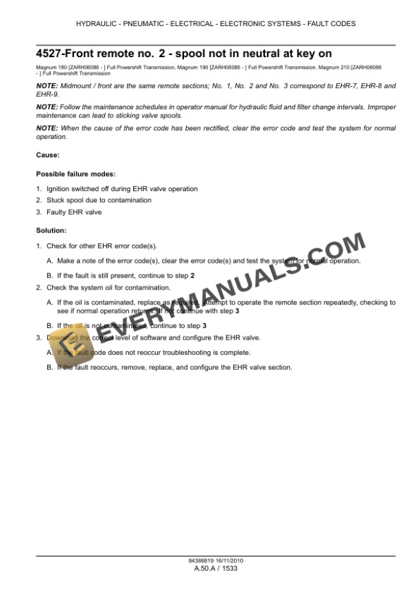 Case Magnum 180, 190, 210 Tractor with Full Powershift Transmission Service Manual 84399418-4