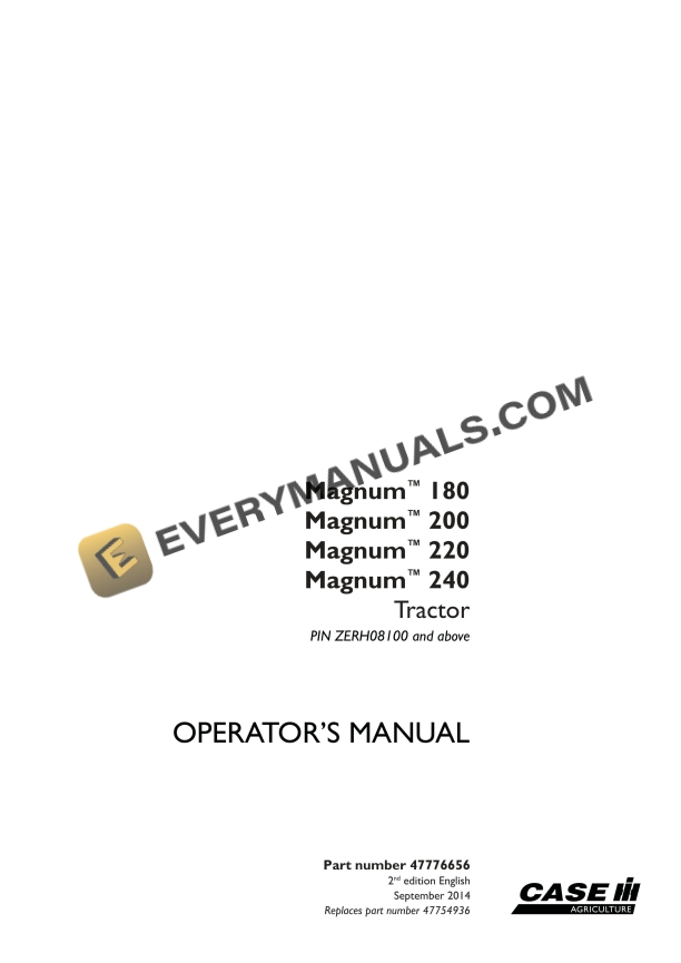 case magnum 180 200 220 240 tractor operator manual 47776656 1
