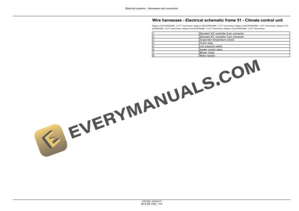 Case Magnum 235, 260, 290, 315, 340, 370 Continuously Variable Transmission (CVT) Tractor Service Manual 47538950-4