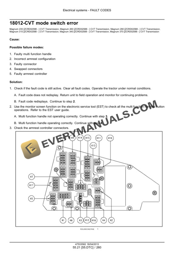 Case Magnum 235, 260, 290, 315, 340, 370 Continuously Variable Transmission (CVT) Tractor Service Manual 47538954-5