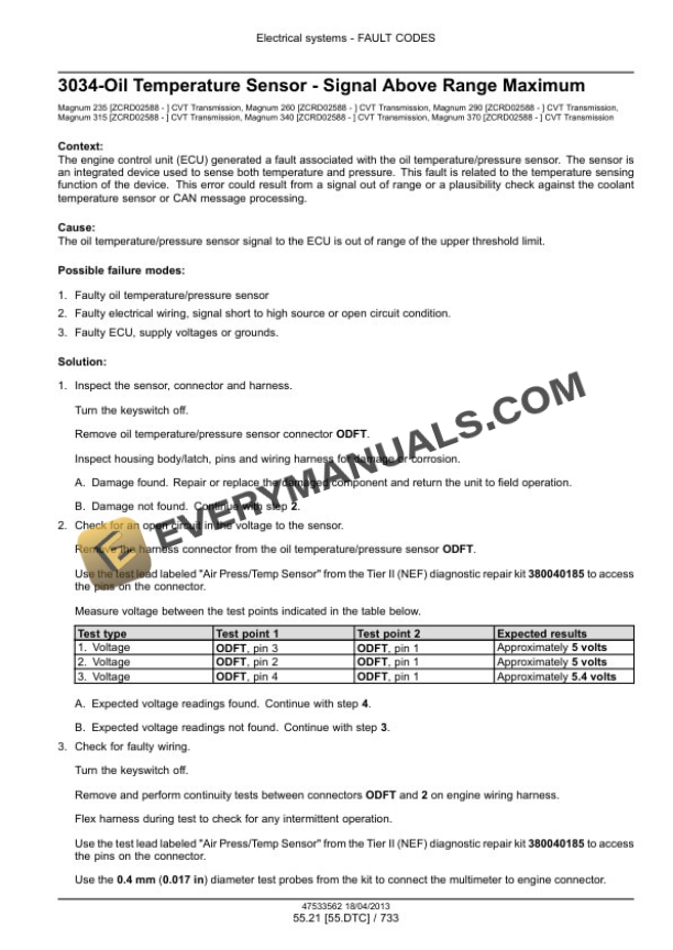 Case Magnum 235, 260, 290, 315, 340, 370 Continuously Variable Transmission (CVT) Tractor Service Manual 47538956-4