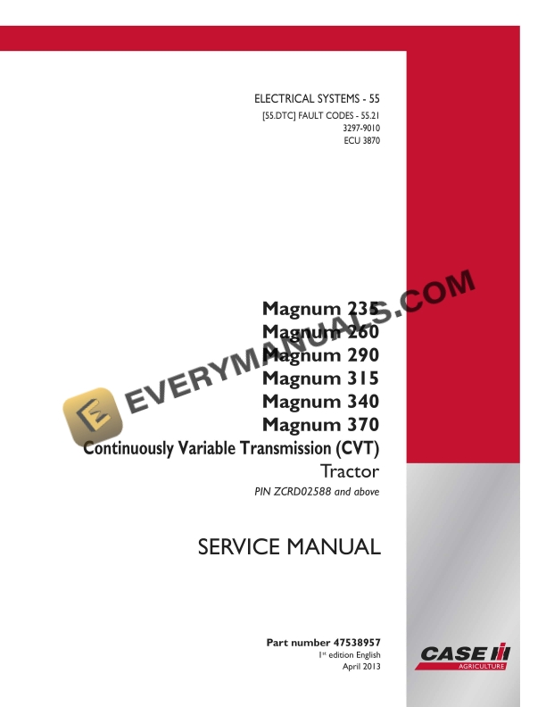 case magnum 235 260 290 315 340 370 continuously variable transmission cvt tractor service manual 47538957 1