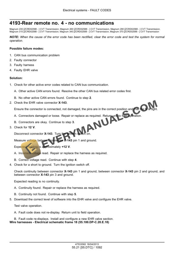 Case Magnum 235, 260, 290, 315, 340, 370 Continuously Variable Transmission (CVT) Tractor Service Manual 47538957-4