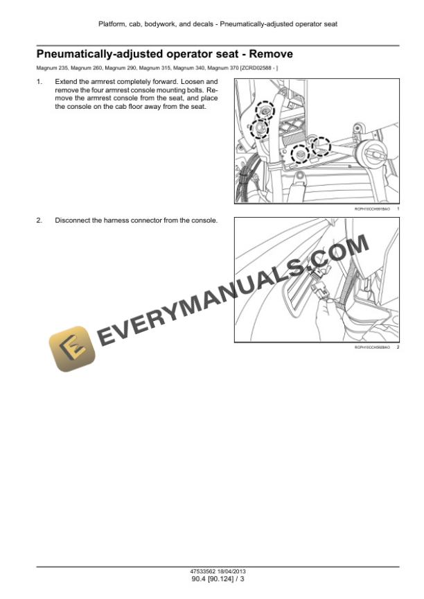 Case Magnum 235, 260, 290, 315, 340, 370 Continuously Variable Transmission (CVT) Tractor Service Manual 47538958-2
