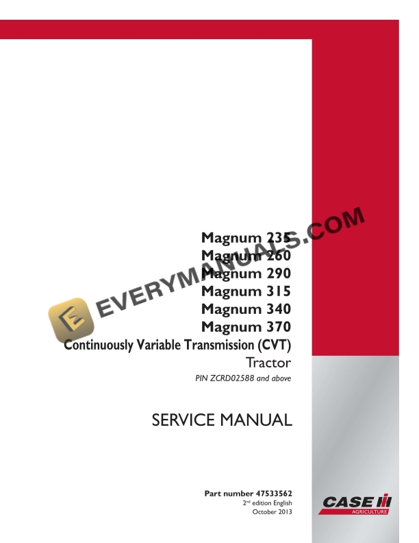 case magnum 235 260 290 315 340 370 continuously variable transmission cvt tractor service manual 47613845 1