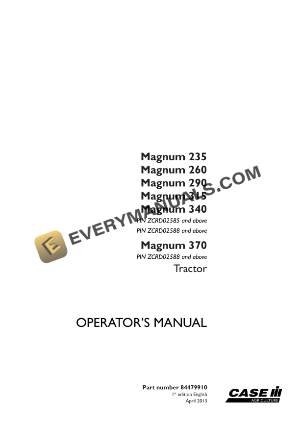 case magnum 235 260 290 315 340 370 tractor operator manual 84479910 1