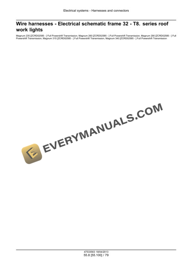 Case Magnum 235, 260, 290, 315, 340 Continuously Variable Transmission (CVT) Tractor Service Manual 47538975-3