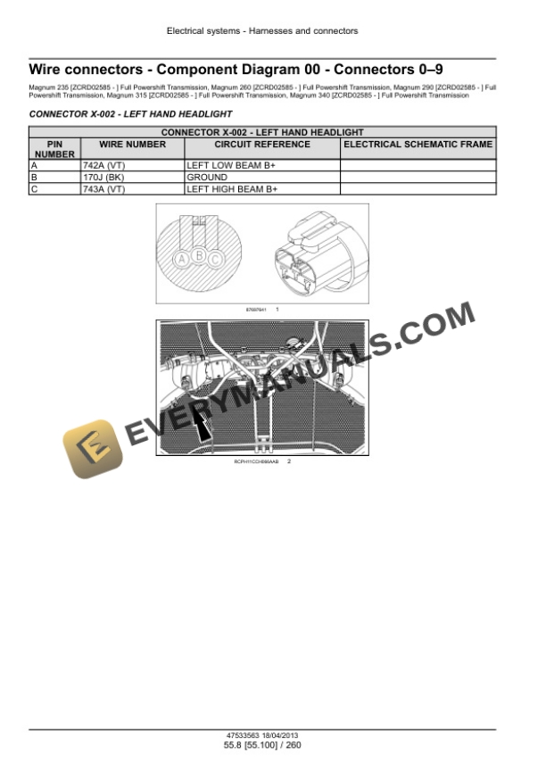 Case Magnum 235, 260, 290, 315, 340 Continuously Variable Transmission (CVT) Tractor Service Manual 47538976-2
