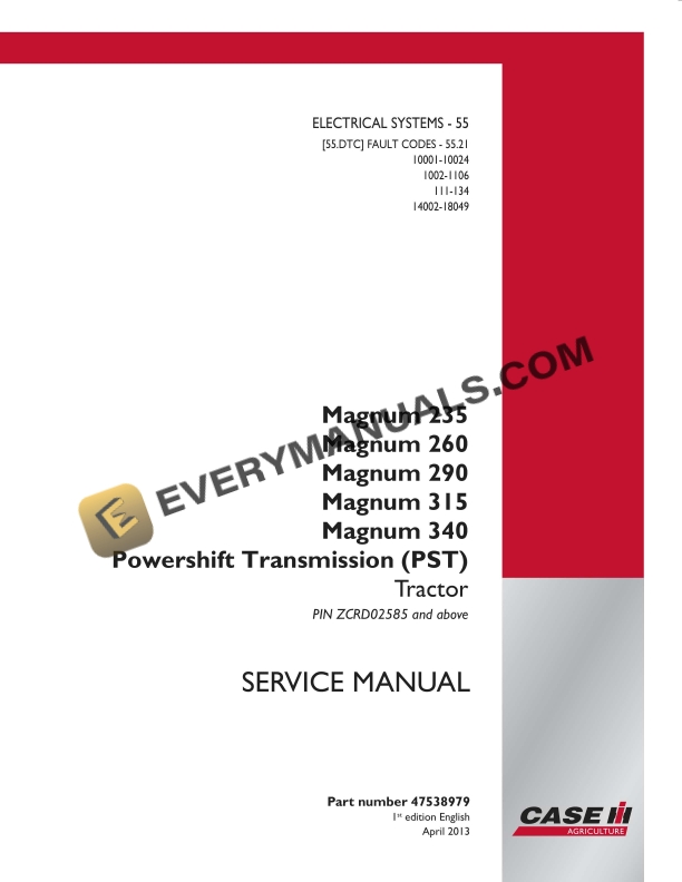 case magnum 235 260 290 315 340 continuously variable transmission cvt tractor service manual 47538979 1