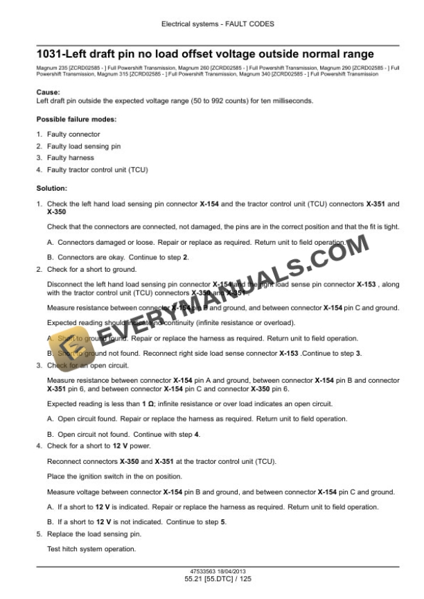Case Magnum 235, 260, 290, 315, 340 Continuously Variable Transmission (CVT) Tractor Service Manual 47538979-3