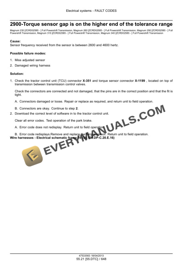 Case Magnum 235, 260, 290, 315, 340 Continuously Variable Transmission (CVT) Tractor Service Manual 47538981-3