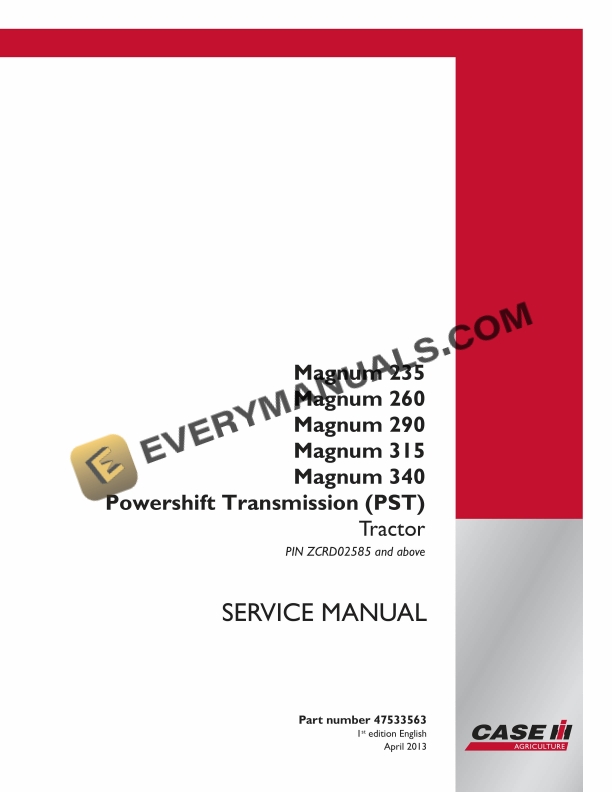 case magnum 235 260 290 315 340 powershift transmission pst tractor service manual 47533563 1