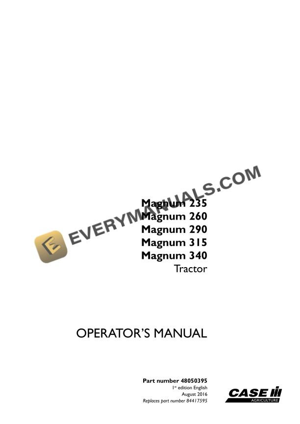case magnum 235 260 290 315 340 tractor operator manual 48050395 1