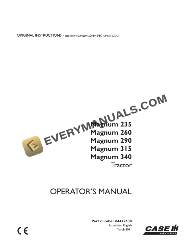 case magnum 235 260 290 315 340 tractor operator manual 84472638 1
