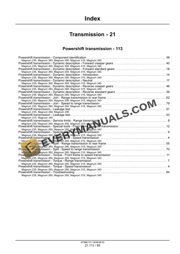 Case Magnum 235, 260, 290, 315, 340 Tractor Service Manual 47386173-2