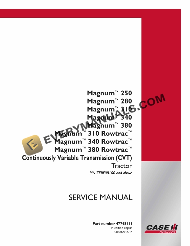 case magnum 250 280 310 340 380 310 rowtrac 340 rowtrac 380 rowtrac continuously variable transmission cvt tractor service manual 47748111 1