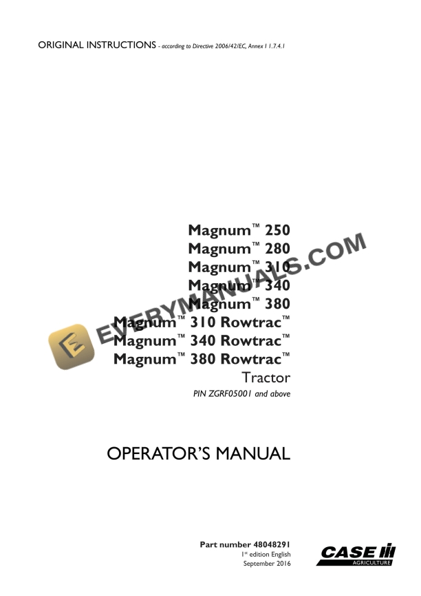 case magnum 250 280 310 340 380 310 rowtrac 340 rowtrac 380 rowtrac tractor operator manual 48048291 1