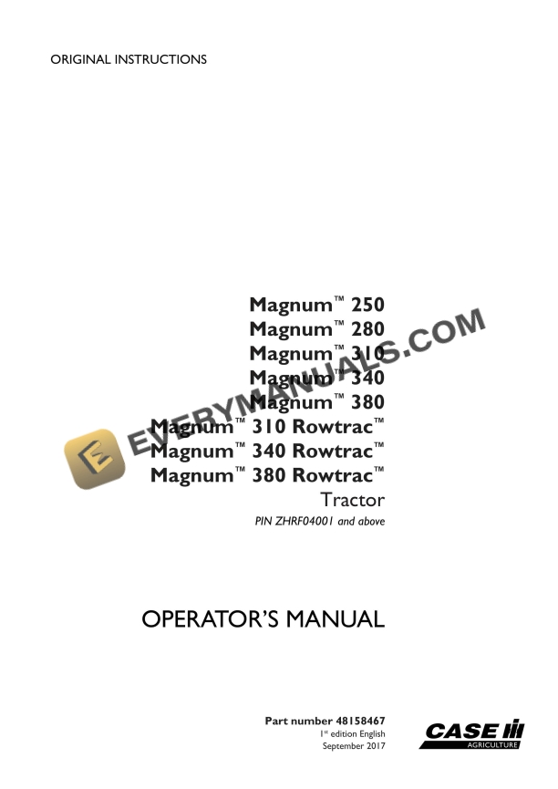 case magnum 250 280 310 340 380 310 rowtrac 340 rowtrac 380 rowtrac tractor operator manual 48158467 1