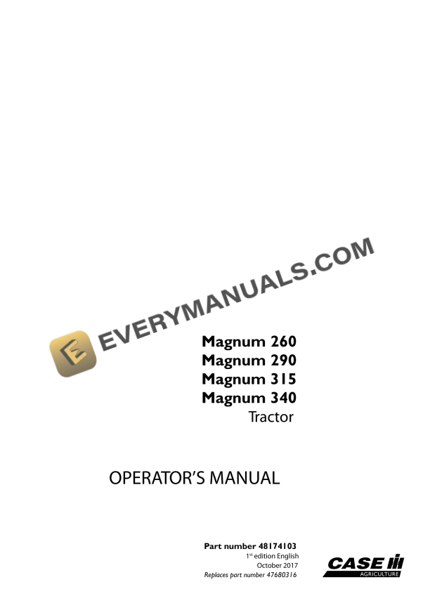 Case Magnum 260, 290, 315, 340 Tractor Operator Manual 48174103 PDF 2 case magnum 260 290 315 340 tractor operator manual 48174103 1