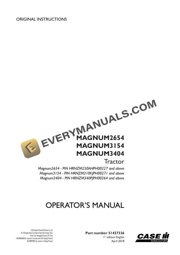 Case Magnum 2654, 3154, 3404 Tractor Operator Manual 51437336 PDF 1 case magnum 2654 3154 3404 tractor operator manual 51437336 1