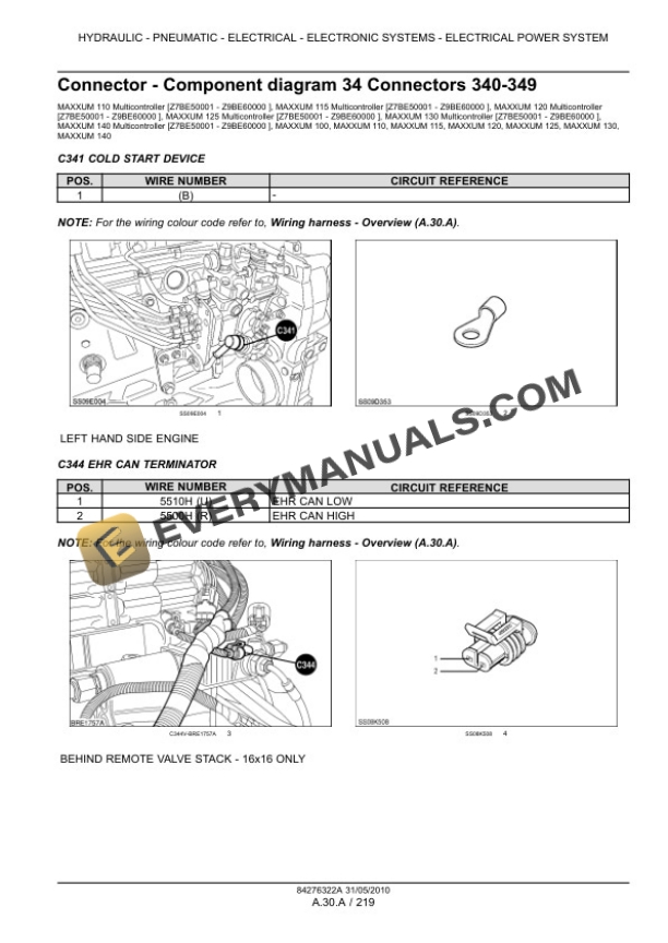 Case Maxxum 100, 110, 115, 120, 125, 130, 140 Tractor with, without Multicontroller Service Manual 84406953-4