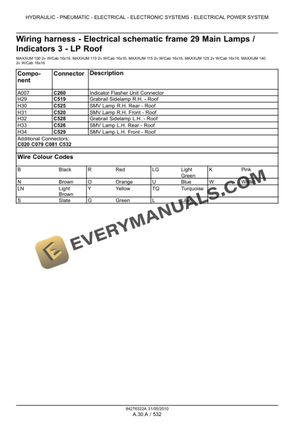 Case Maxxum 100, 110, 115, 120, 125, 130, 140 Tractor with, without Multicontroller Service Manual 84406954-4