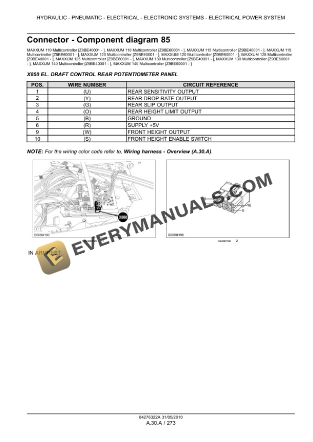 Case Maxxum 100, 110, 115, 120, 125, 130, 140 Tractor with, without Multicontroller Service Manual 84406957-4