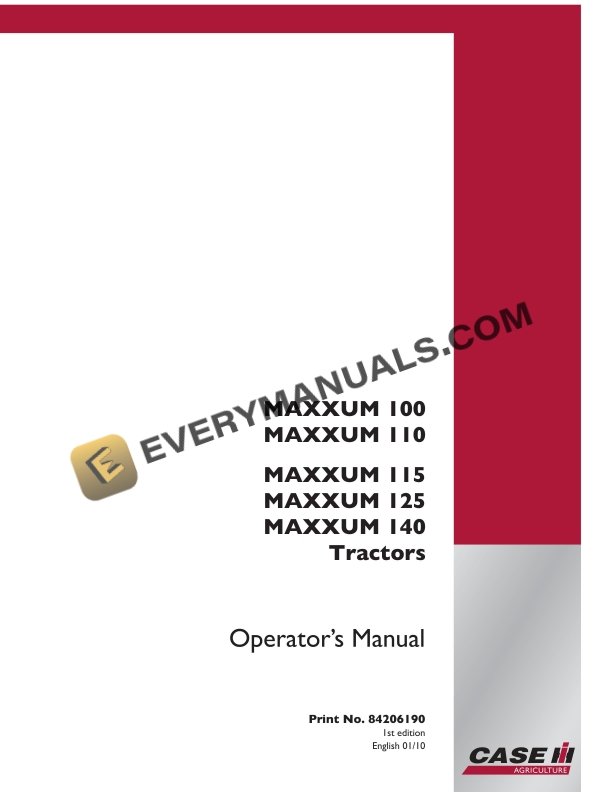 case maxxum 100 110 115 125 140 tractor operator manual 84206190 1