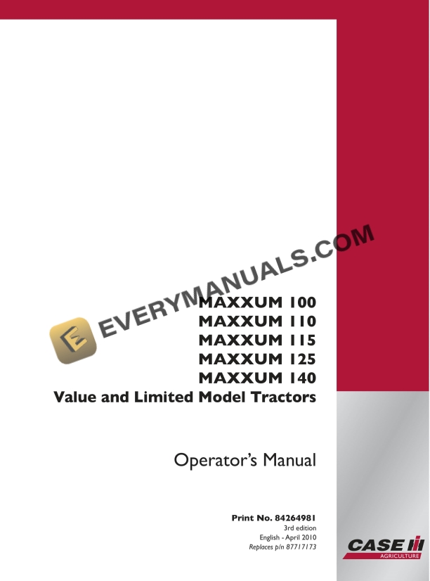 case maxxum 100 110 115 125 140 value and limited model tractor operator manual 84264981 1