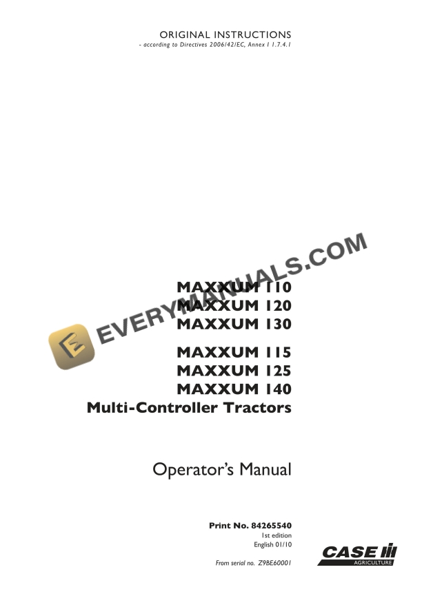 Case Maxxum 110, 120, 130, 115, 125, 140 Multi Controller Operator Manual 84265540 PDF