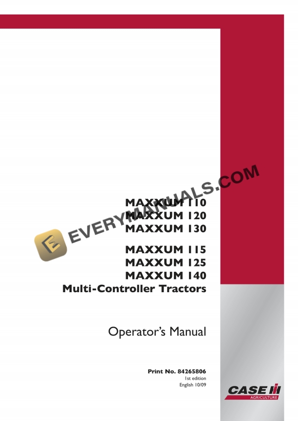 Case Maxxum 110, 120, 130, 115, 125, 140 Multi Controller Operator Manual 84265806 PDF