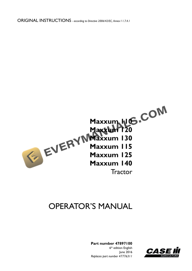 case maxxum 110 120 130 115 125 140 tractor operator manual 47897100 1