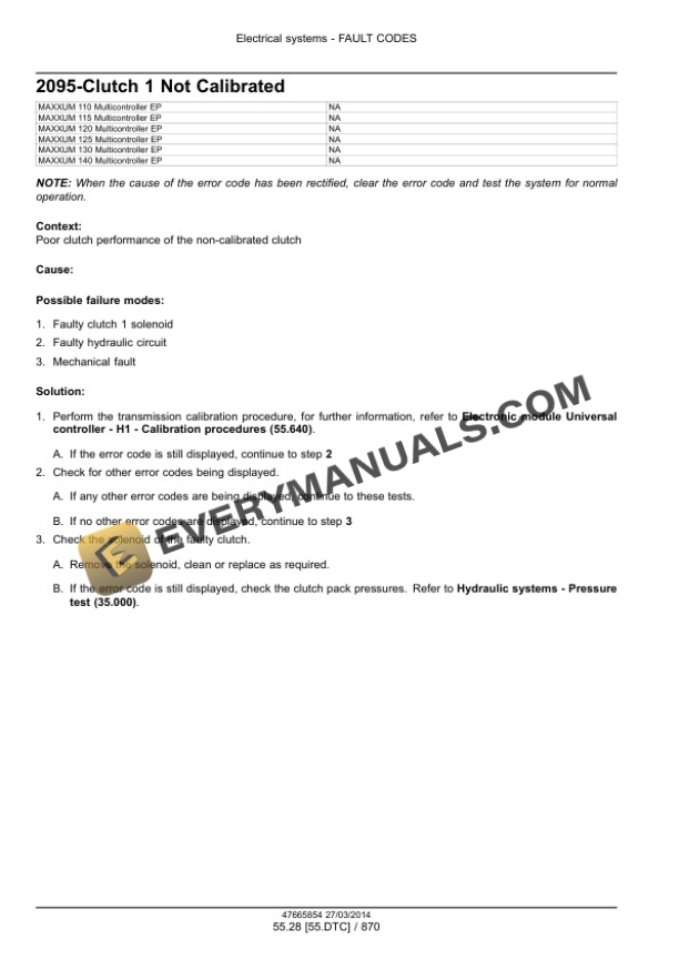Case Maxxum 110 - 140 EP, 110 - 140 Multicontroller EP, CVT 110 Service Manual 47720791-4