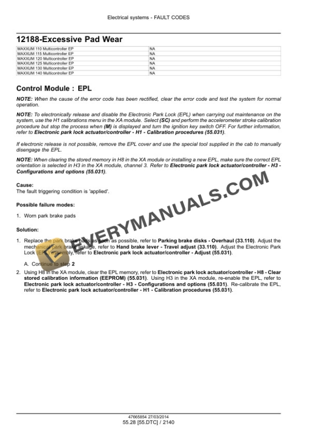 Case Maxxum 110 - 140 EP, 110 - 140 Multicontroller EP, CVT 110 Service Manual 47720795-4