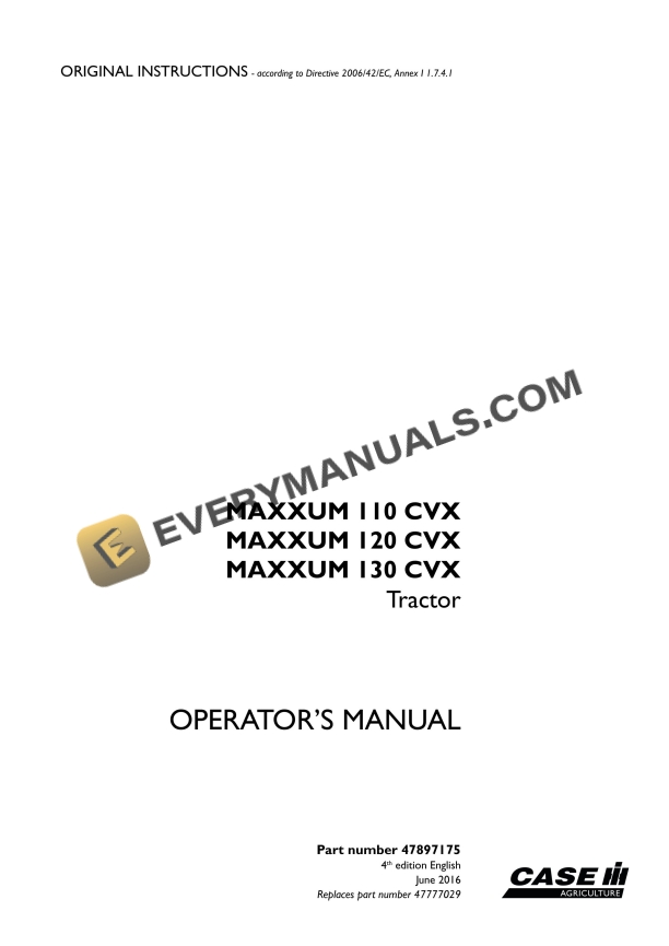 case maxxum 110 cvx 120 cvx 130 cvx tractor operator manual 47897175 1