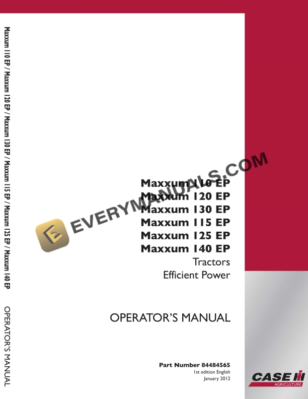 case maxxum 110 ep 120 ep 130 ep 115 ep 125 ep 140 ep efficient power tractor operator manual 84484565 1