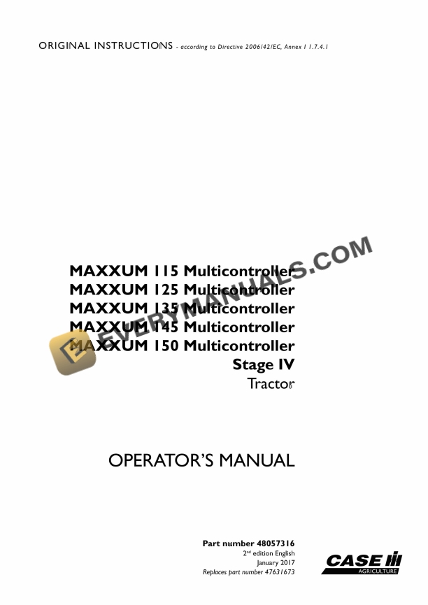 case maxxum 115 125 135 145 150 multicontroler tractor operator manual 48057316 1