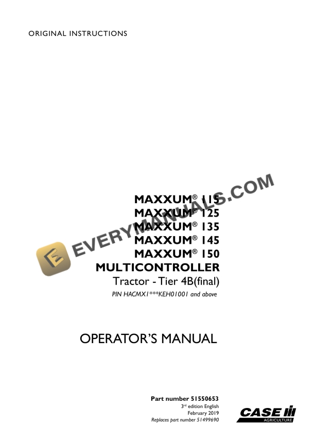 case maxxum 115 125 135 145 150 multicontroller tractor operator manual 51550653 1