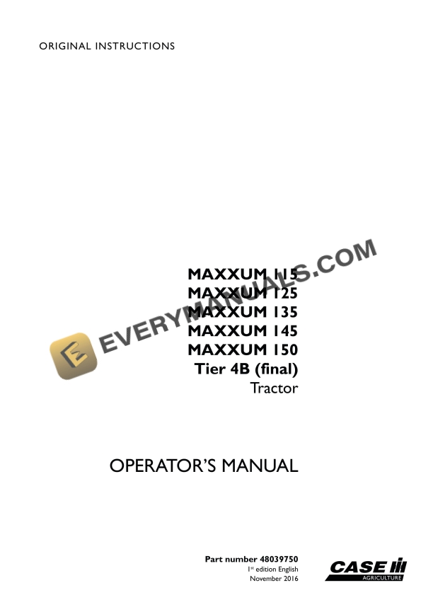 case maxxum 115 125 135 145 150 tier 4b final tractor operator manual 48039750 1