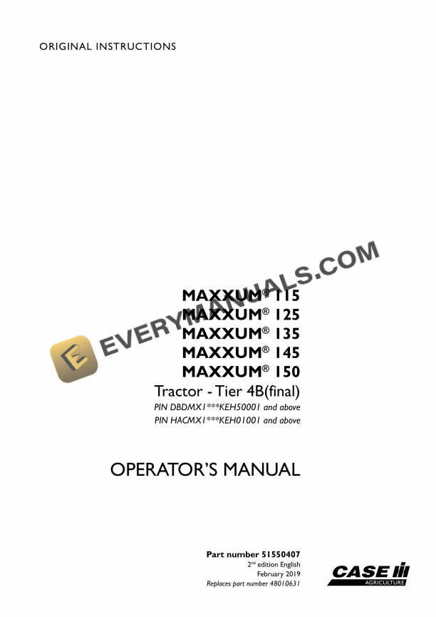 case maxxum 115 125 135 145 150 tractor tier 4b final operator manual 51550407 1
