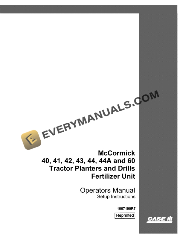 case mccormick 40 41 42 43 44 45a 60 tractor planter and drill fertilizer unit operator manual 1007190r7 1