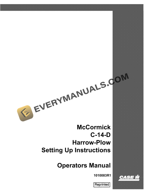 case mccormick c 14 d harrow plow setting up instruction operator manual 1010083r1 1