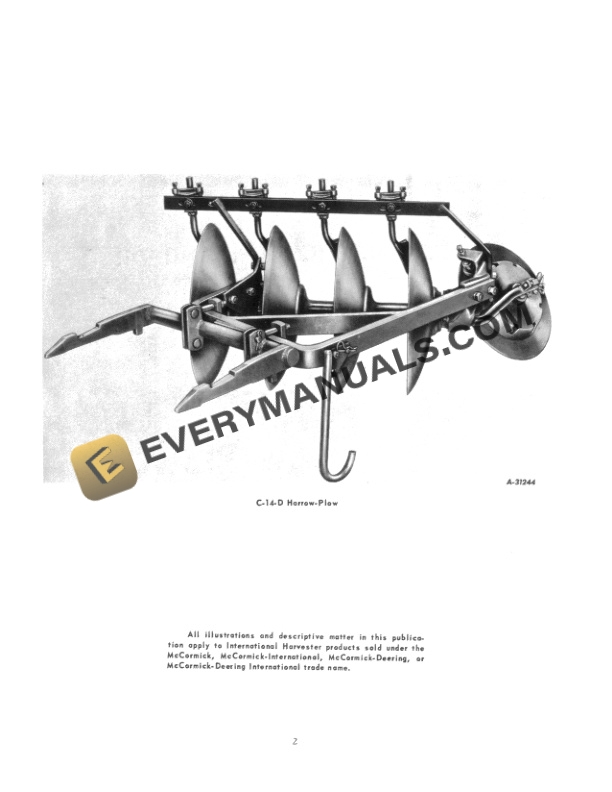 Case McCormick C-14-D Harrow-Plow Setting Up Instruction Operator Manual 1010083R1-2