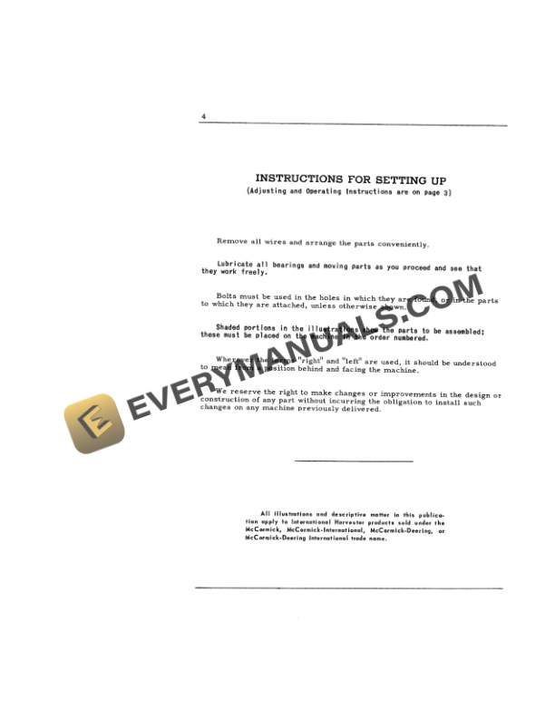 Case McCormick Cub-6 Tool Bar (Rear) Setting Up Instruction Owner Manual 1010013R5-3